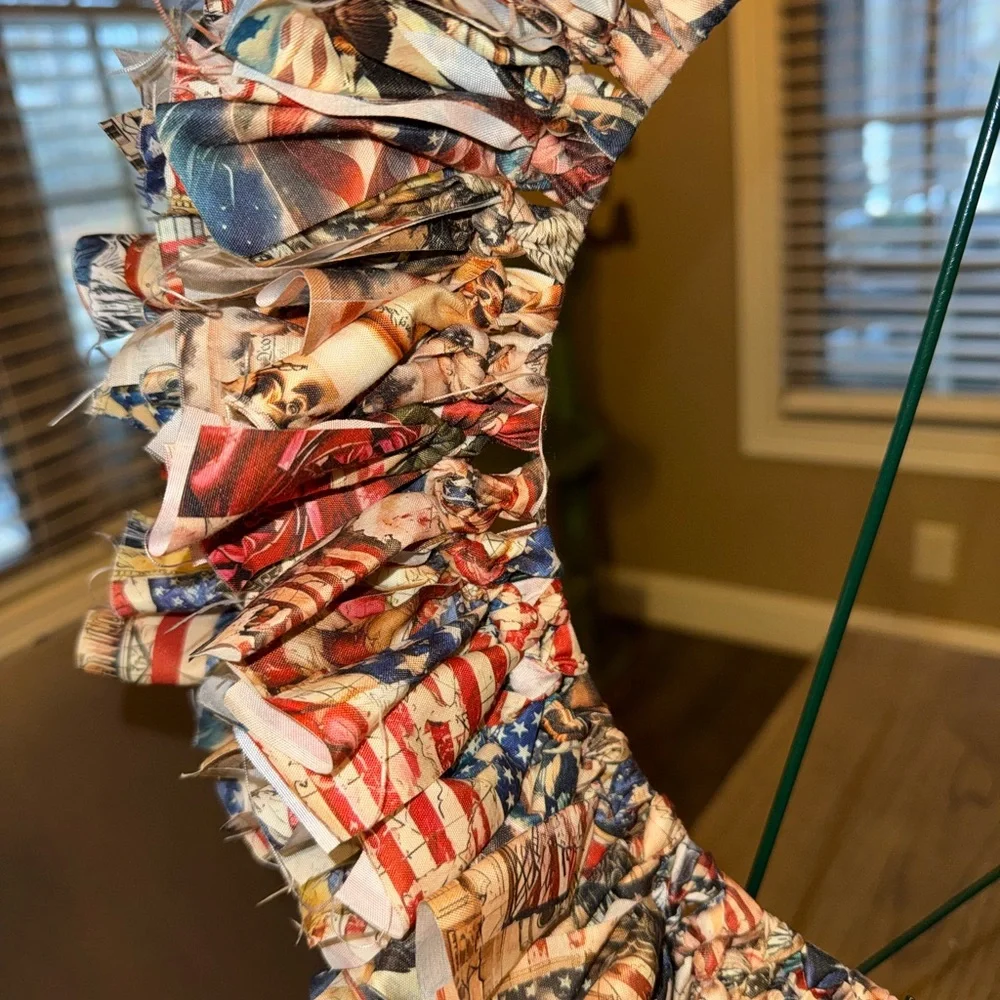 Hand Crafted Patriotic Fabric Wreath - Red, Blue, White